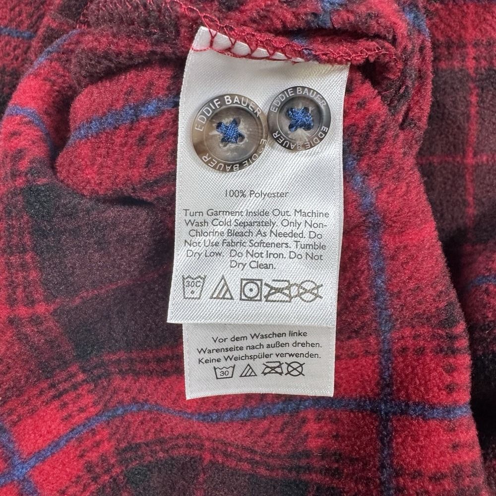 Eddie Bauer Fleece Button Down Flannel Men's TXL Tall Plaid Red Front Pockets - Picture 7 of 7